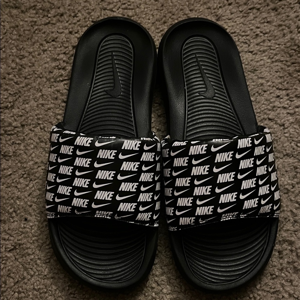 Nike Black and White Logo Slide Sandals